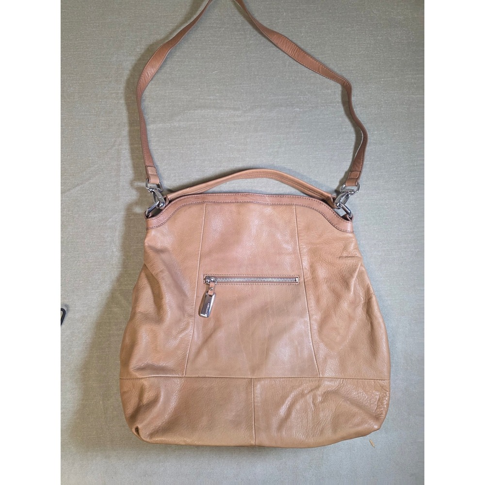 B Makowsky Tan Leather Hobo Bag Crossbody Shoulder Tote Large Camel Brown